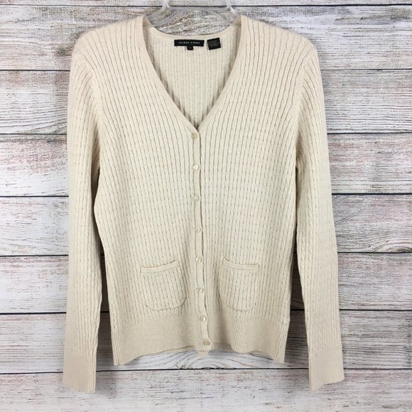 Jeanne Pierre Cardigan Sweater Button Front Cable Knit V-Neck - Picture 1 of 10